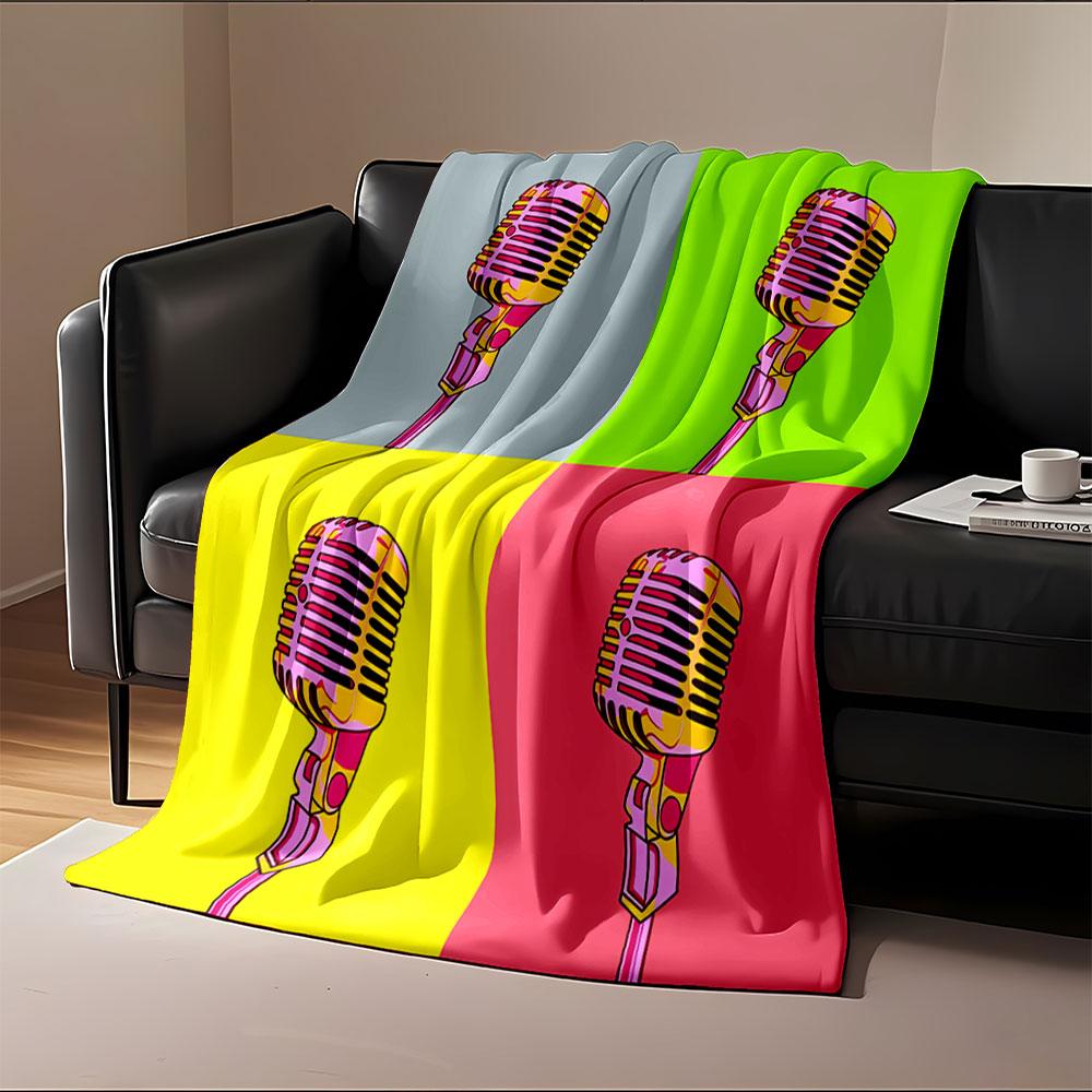 Retro Pop Art Microphone Blanket for All Seasons Blanket Lunch Break Throw Gift