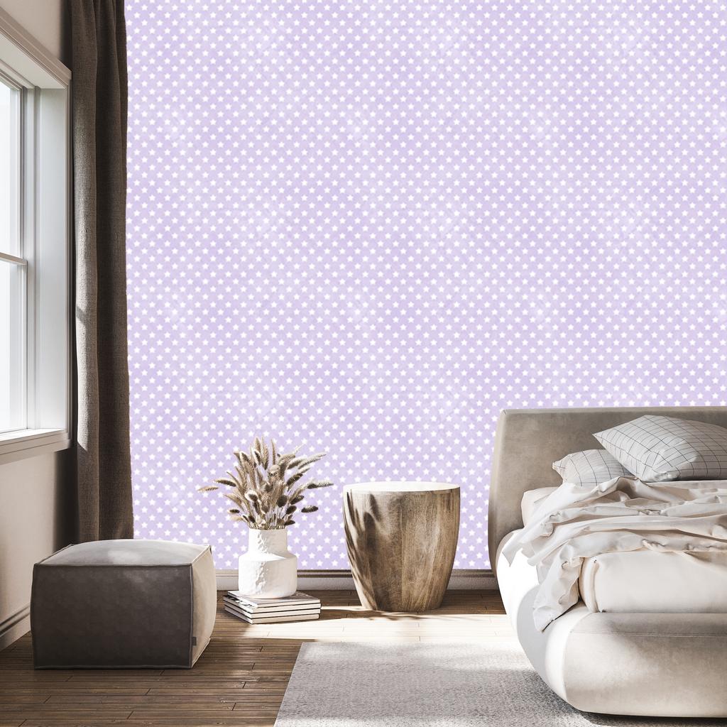 Lavender and White Stars Wallpaper for Living Room and Bedroom 50x1000