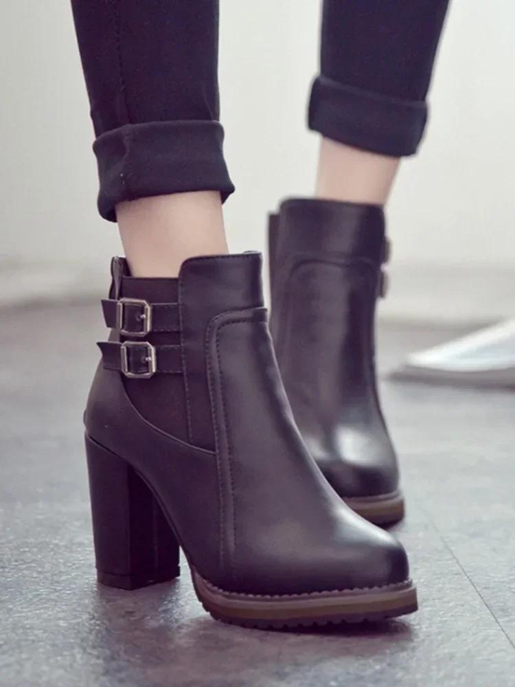 New Retro High Heel Elastic Belt Buckle Short Boots Fashionable High Heel Ankle Boots for Women
