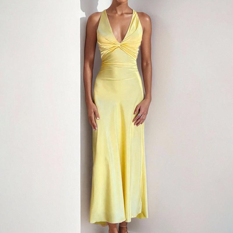 Spring New Women's Clothing Satin Temperament Strap Dress Sexy Backless Neck Dress