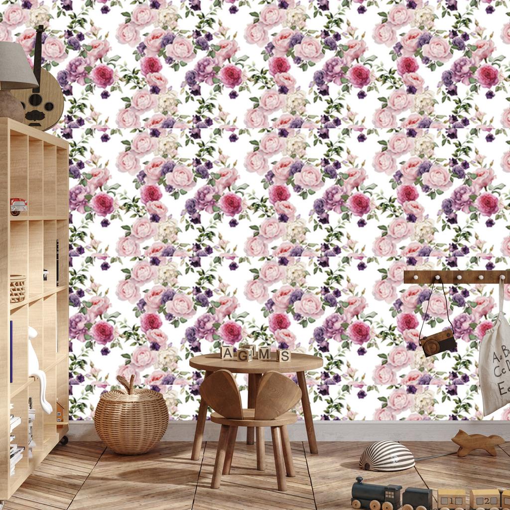 Wallpaper Flowers pattern with roses in watercolor style for living room and bedroom 50x1000