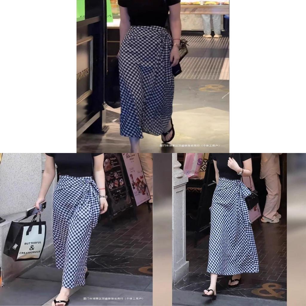 Cotton Blend Plaid Midi Skirt With High Waist For Summer Casual Wear