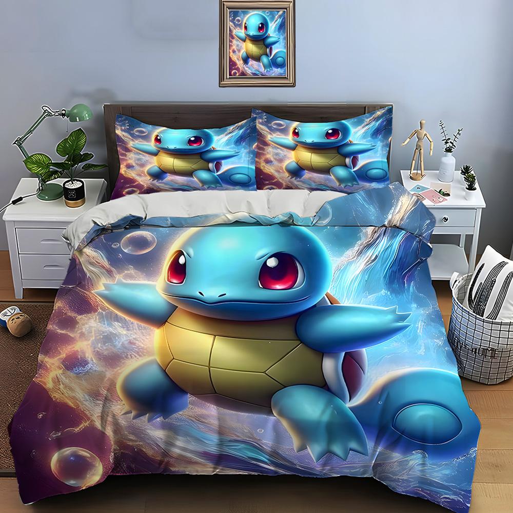 Σετ κλινοσκεπασμάτων Pokemon Squirtle 10 μεγεθών, 3 τεμάχια, κρεβάτι King size, μαξιλαροθήκη, κάλυμμα κρεβατιού ενηλίκων, σετ κρεβατιού για δώρα