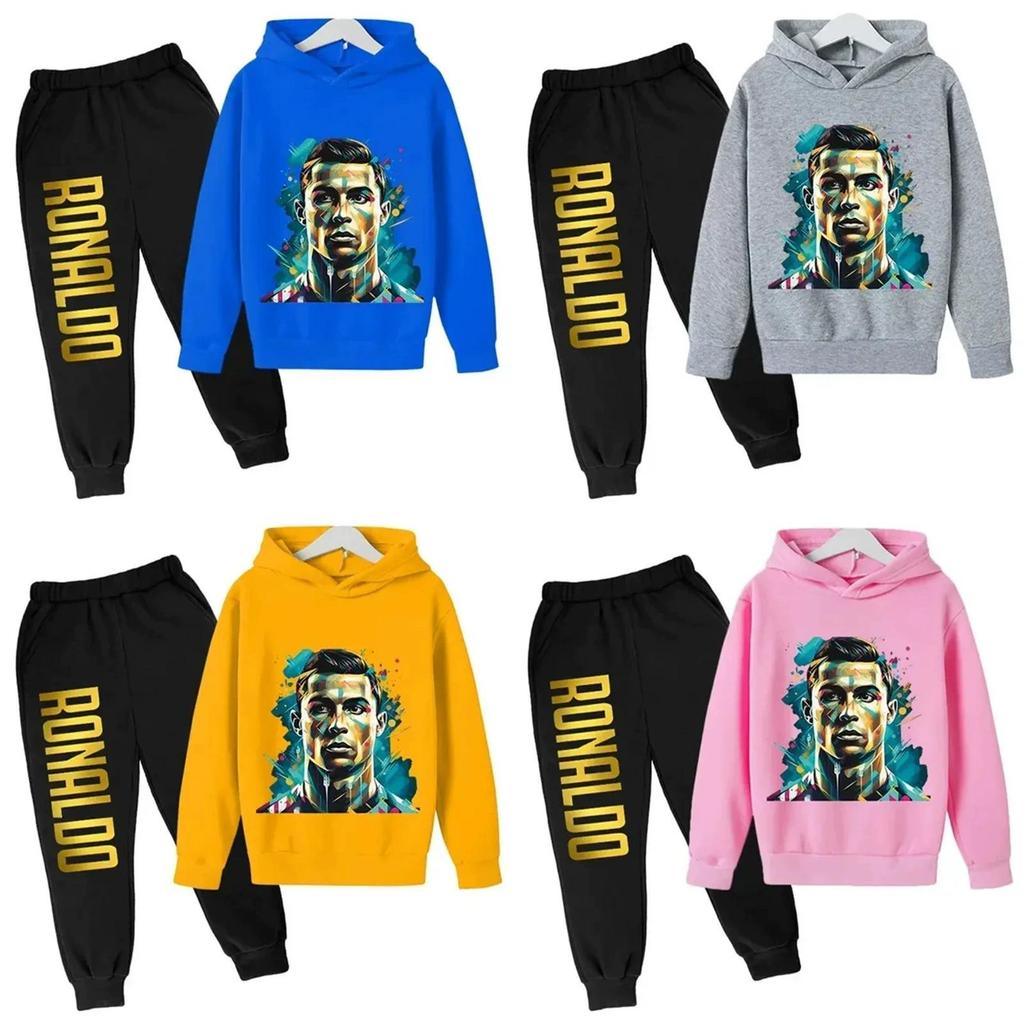 Ronaldo Cr7 Print Childrens Hoodie And Pants Set For Winter Kids Casual Wear