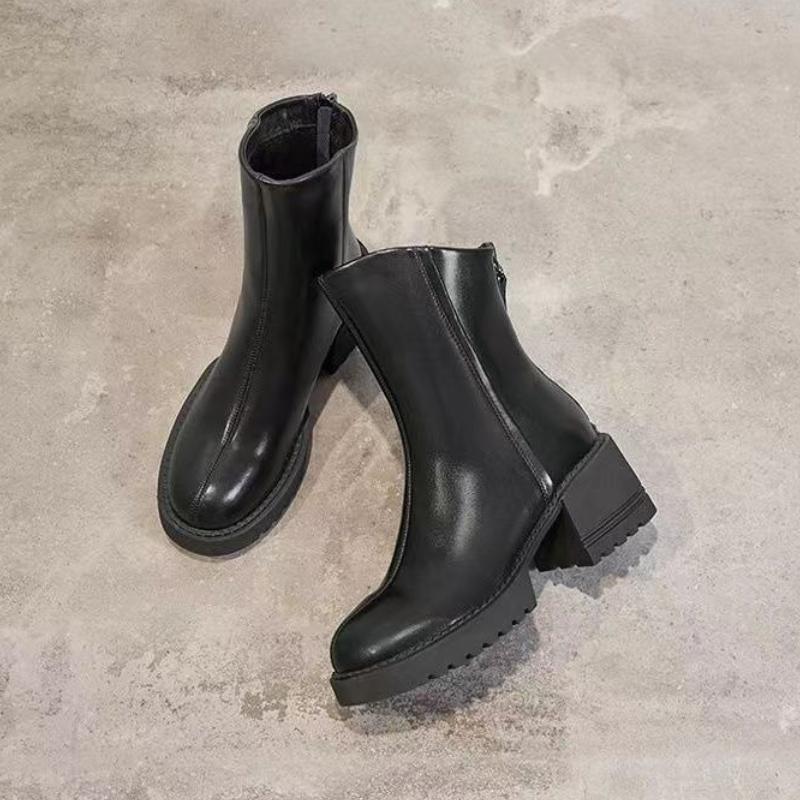 Fashion Ankle Boots for Women Fleece-Lined Leather Warm Round Toe Booties Chic and Elegant High Quality Fashion 2025 Woman Short Shoes