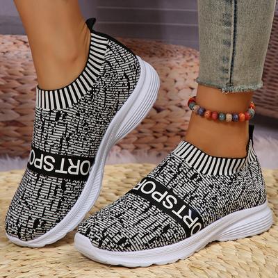 Chaussures de marche légères et décontractées pour femmes, baskets à plateforme en tricot rayé, à enfiler, respirantes, en maille, grande taille