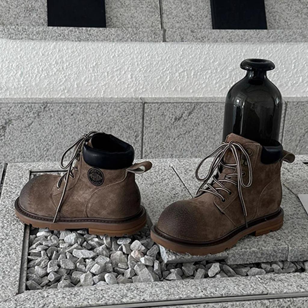 Cowhide Version~ Niche Q Cute Big Yellow Women's Boots Leather Old Martin Boots Women's British Style Thick-soled Short Desert Boots