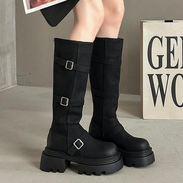 Retro classic fashion platform boots women's 2025 autumn and winter new temperament small man height and thinness knight boots