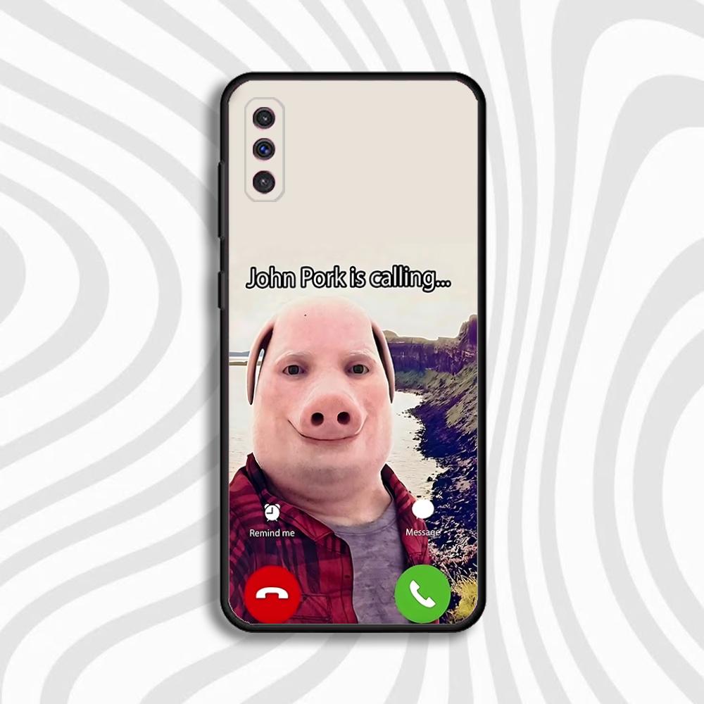 John Pork is Calling Answer Call Phone Case For Samsung S 25,24,23,22,30,21,10,9,Ultra,Plus,Lite,FE,4,5 G Black Soft Case