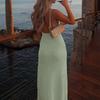 New, European and American Deep V-neck Halter Dress, Sexy High-split Suspender Knitted Dress