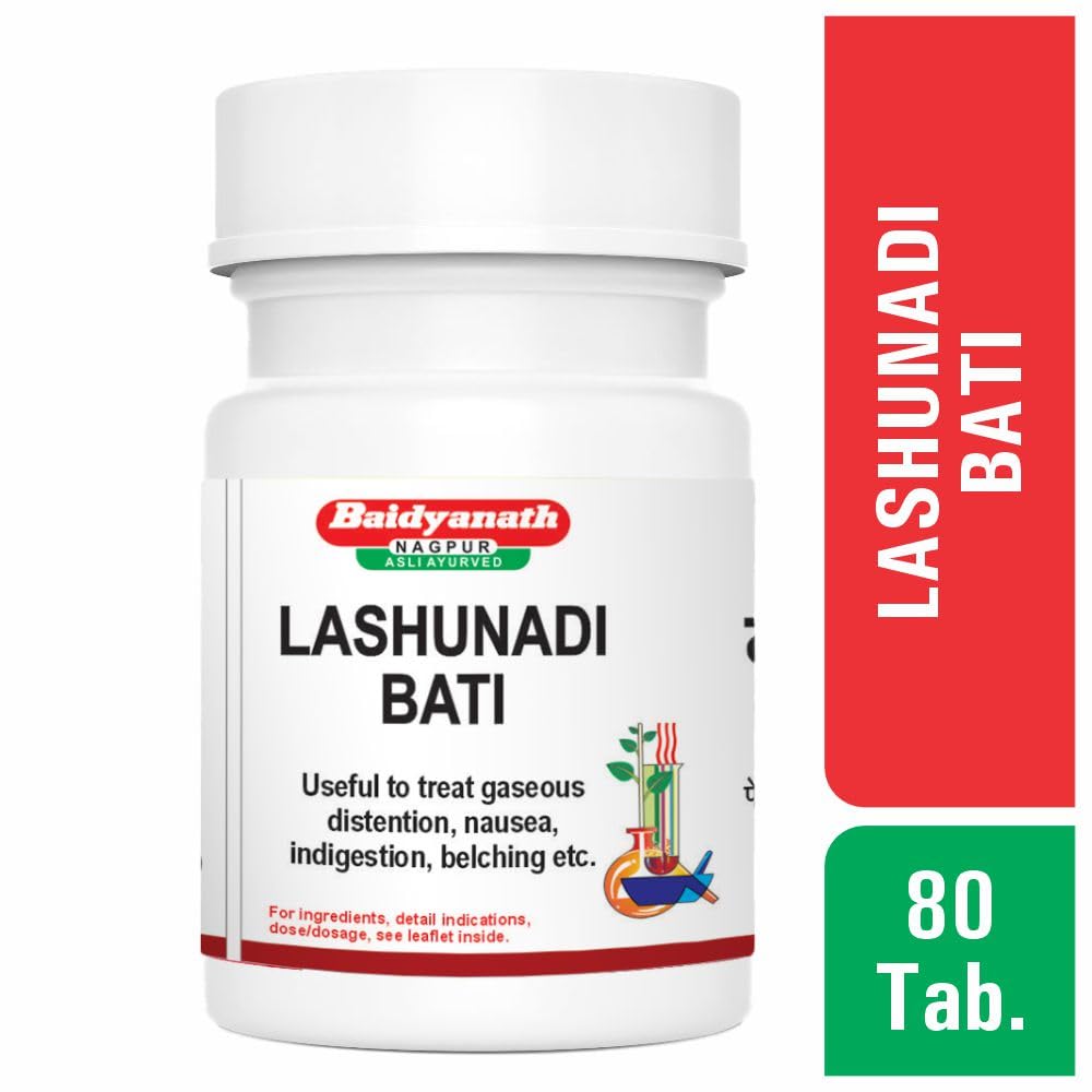 Baidyanath Asli Ayurved Lashunadi Bati 80 Tablets X Pack of 2 for Digestive Health and Gas Relief