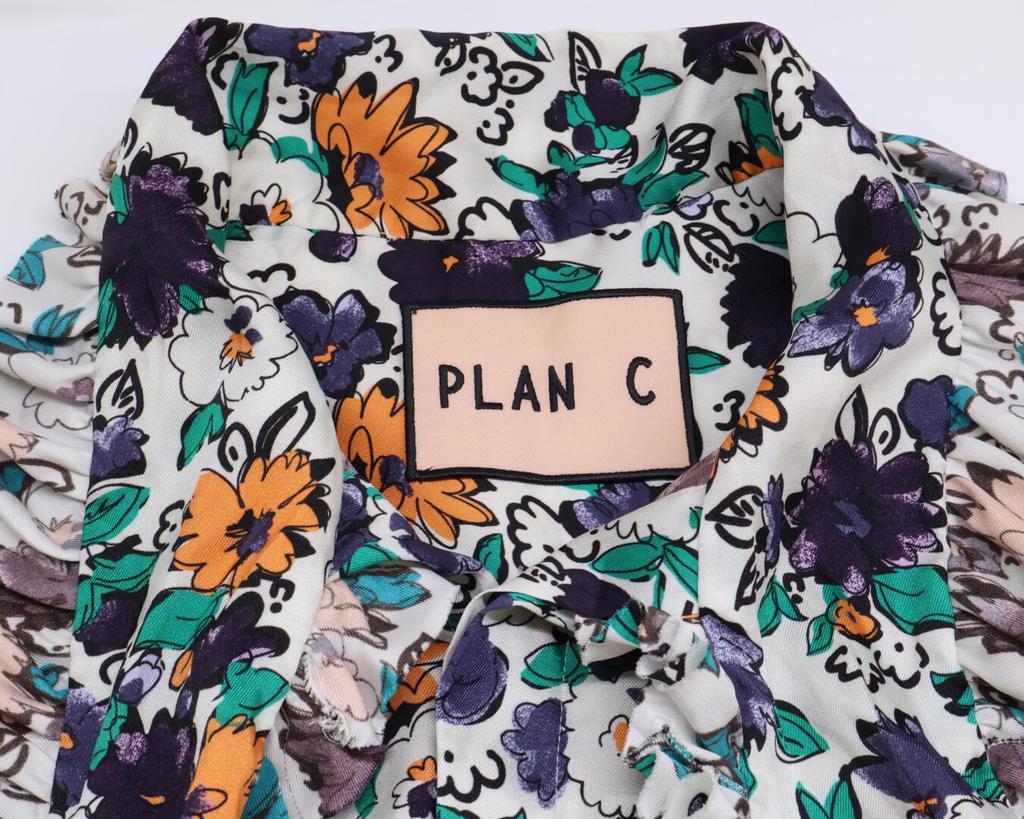 Plan C ABCAB64VZ8TP060 Flower Frill Bow Tie Long Sleeve Dress 38 White / multicolorUsed