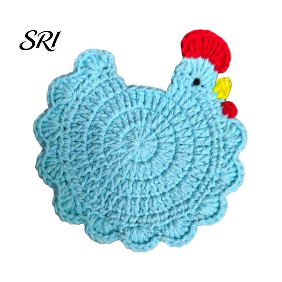 Chicken Coop Decoration Crochet Hen Coaster, Handmade Shape Knitted Mat Handcrafted Coaster for Coffee Cup, Cute Kitchen Countertop Bar Accessory