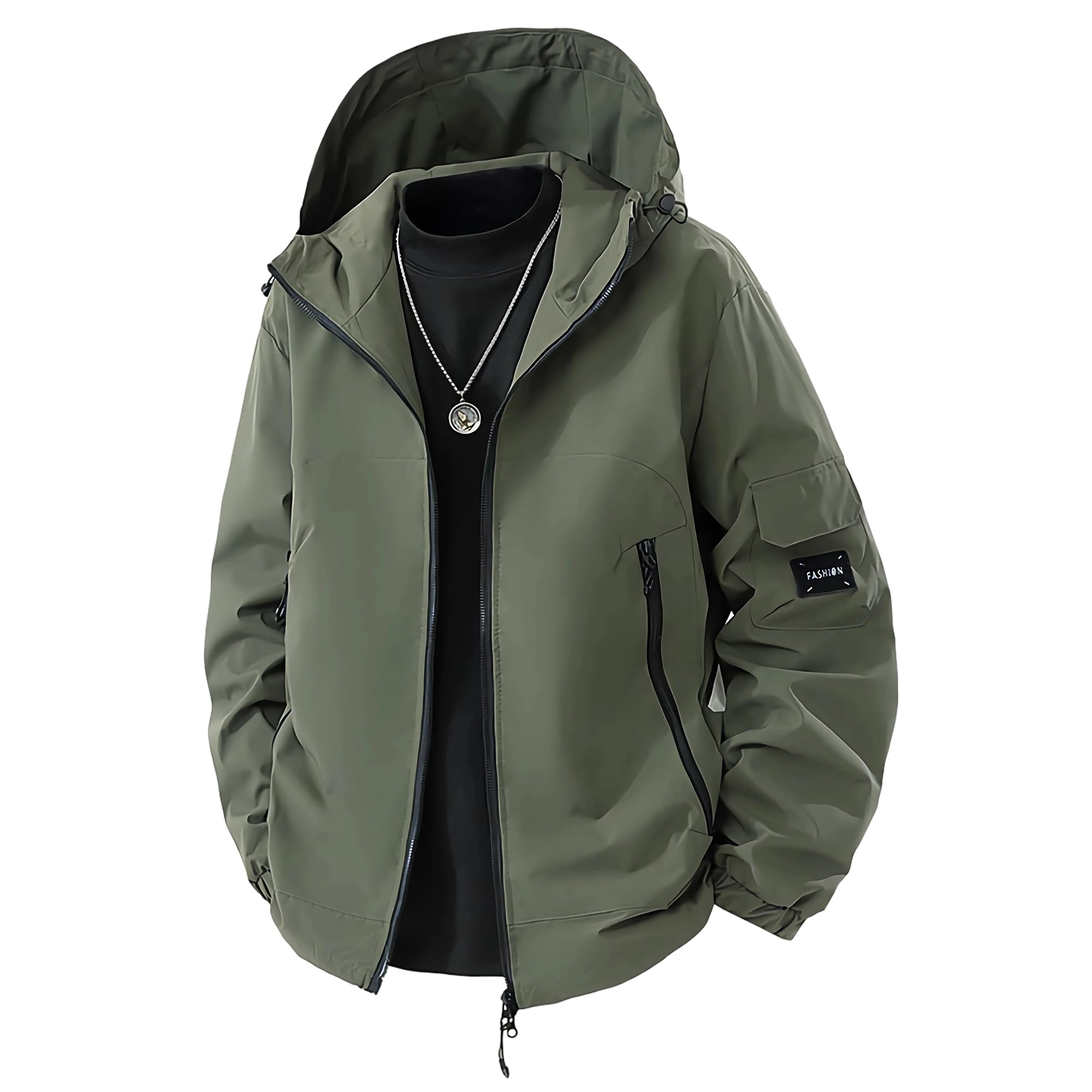 

Solid Long Plus Mountain Autumn [Kayiyasu] Men s Jacket, Windbreaker, Lightweight, Thin, Water-Repellent, Windproof, Outerwear, Warm, Color, Sleeved, зелёный