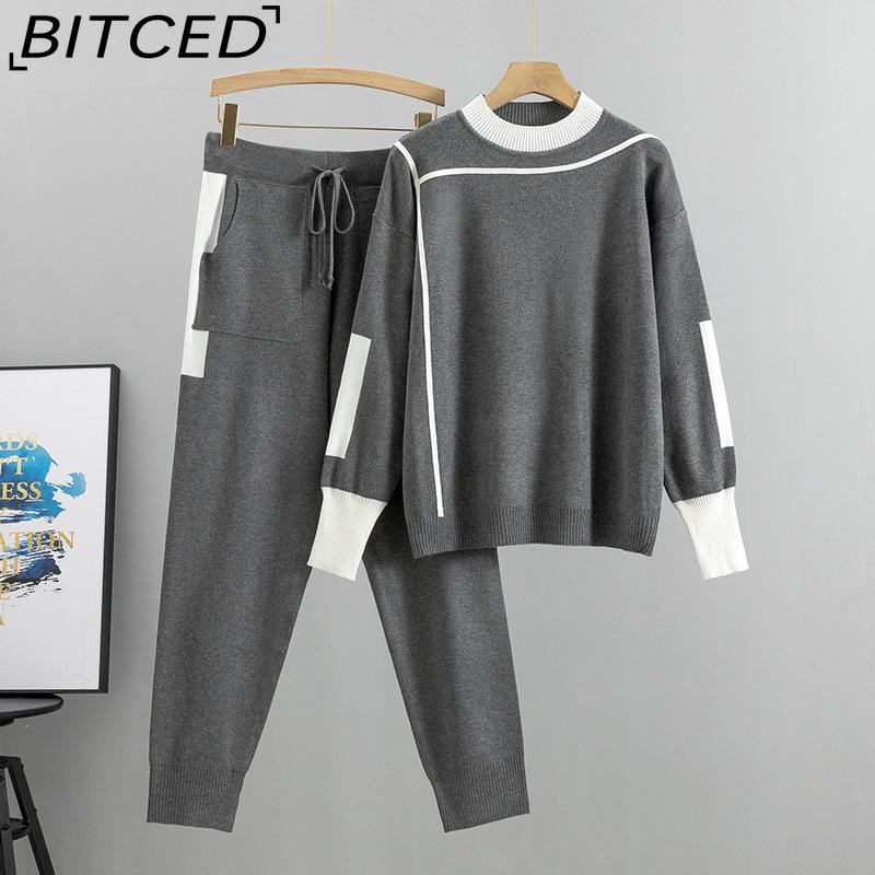 BITCED Plus-size Fashionable and Elegant Women's Spring and Autumn Casual Knitted Two-piece Set