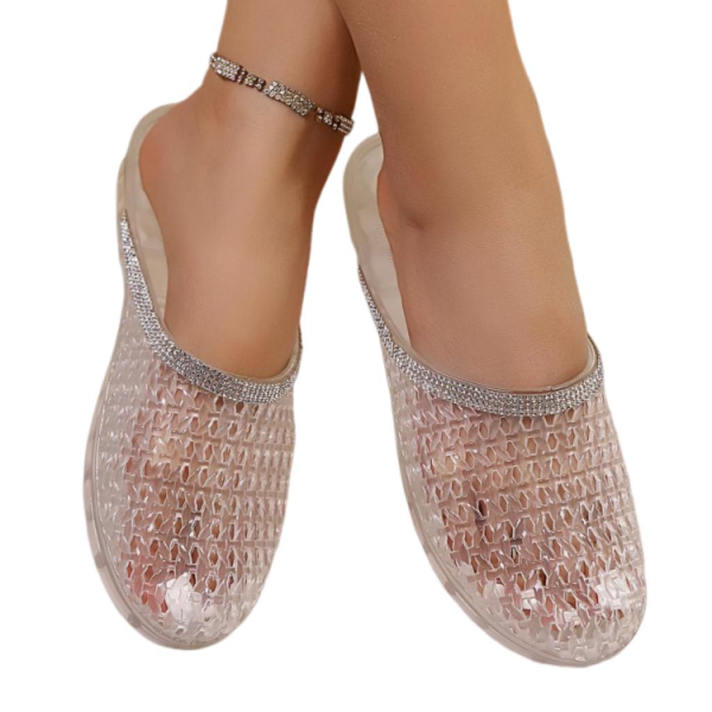 Women's Slip On Sandals Breathable Lightweight Casual Summer Shoes with Rhinestone Detail Comfortable Sole and Open Back Design