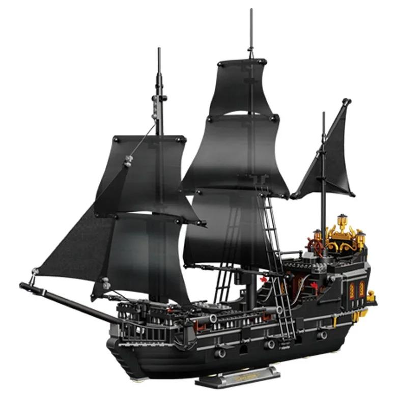 1424PCS Black Pirate Ship Building Blocks Skeleton Pearl Boat Model Assembly Bricks Toys Desktop Decoration Kids Birthday Gifts