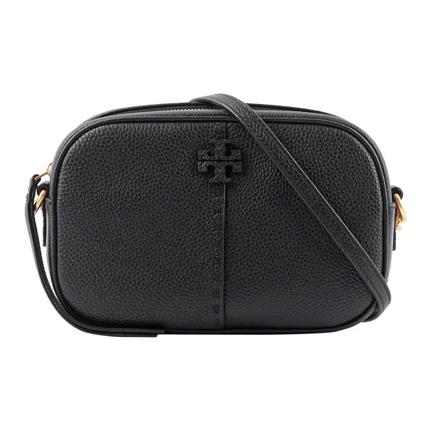 

Tory Burch McGraw Adjustable Strap Zipper Closure Pebbled Leather Camera Bag Crossbody Shoulder Bag Women bags Black 147578-001 Basic Set (Bag+Dust Bag)