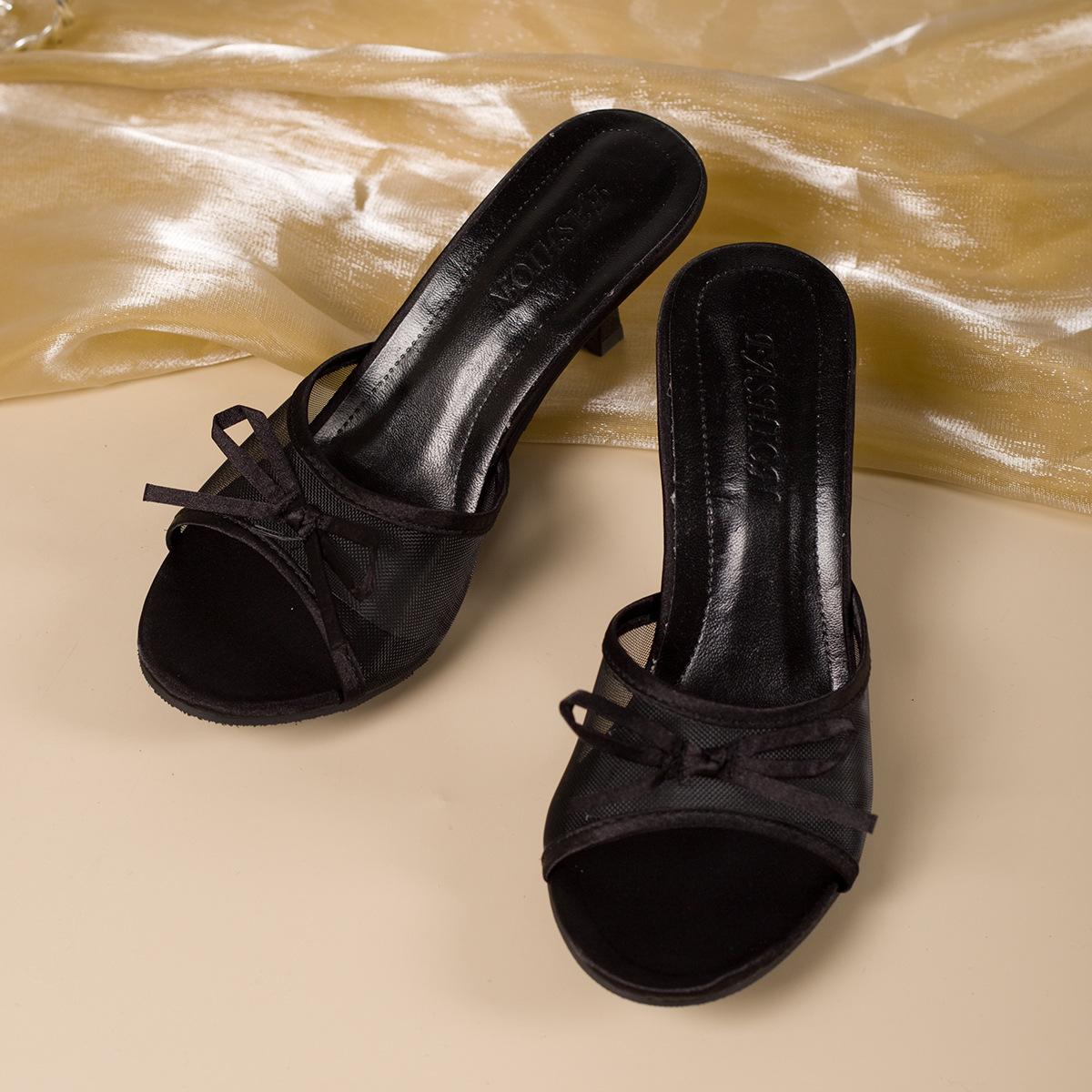 

Fairy with skirt sexy and beautiful sandals female summer wear bow open-toed high-heeled sandals 2025 new shoes 35 чёрный