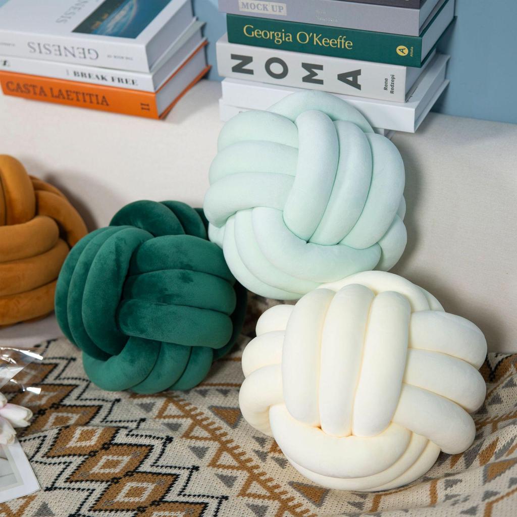 Nordic Three-Strand Knotted Ball Pillow – Handwoven Crystal Velvet Cushion