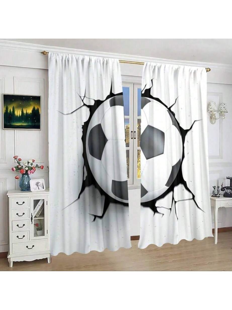 

2pcs Football printed curtains pole bag curtains 42*84 bedroom and living room home decoration room decoration 100*130 Rod Pocket 1pcs