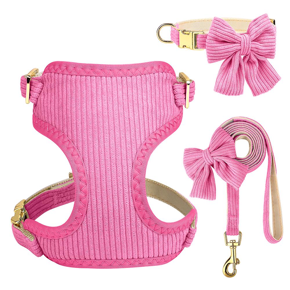 6 Color Dog Collar Harness and Leash 3pcs/Set Cute Bowknot Dogs Buckle Collars Pet Vest Harness Lead Leash Small Medium Dogs