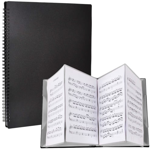 4-Sided Music Folder, A4 Size, Black, Spiral Binder, 40 Pages, Writable, for Sheet Music Storage and Organization, Perfect for Piano, Guitar, Recitals