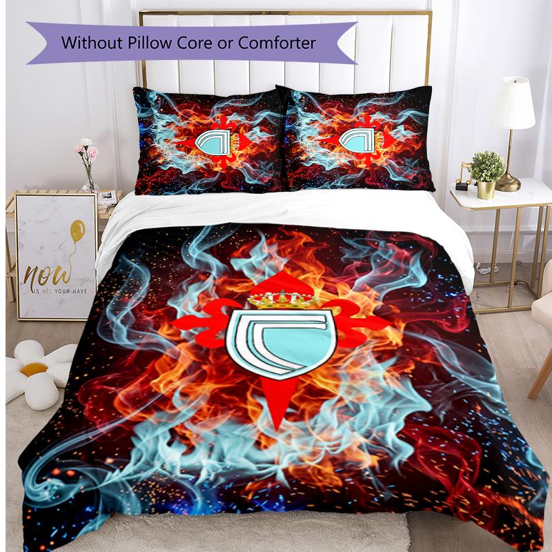 Set Biancheria da Letto 3 Pezzi Stampato Celta Vigo FC Copripiumino Traspirante con Federe Biancheria da Letto Decorativa per Camera da Letto Casa