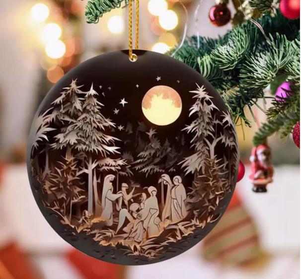 Painted Jesus Nativity Christmas Tree Pendant 2d Acrylic Keepsake Religious Ornament Creative Decoration Prayer Xmas Party