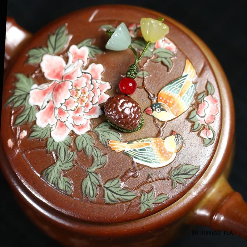 180ml Tradition Yixing Purple Clay Teapot Handmade Flower Bird Pattern Tea Pot Household Beauty Kettle Chinese Zisha Teaware