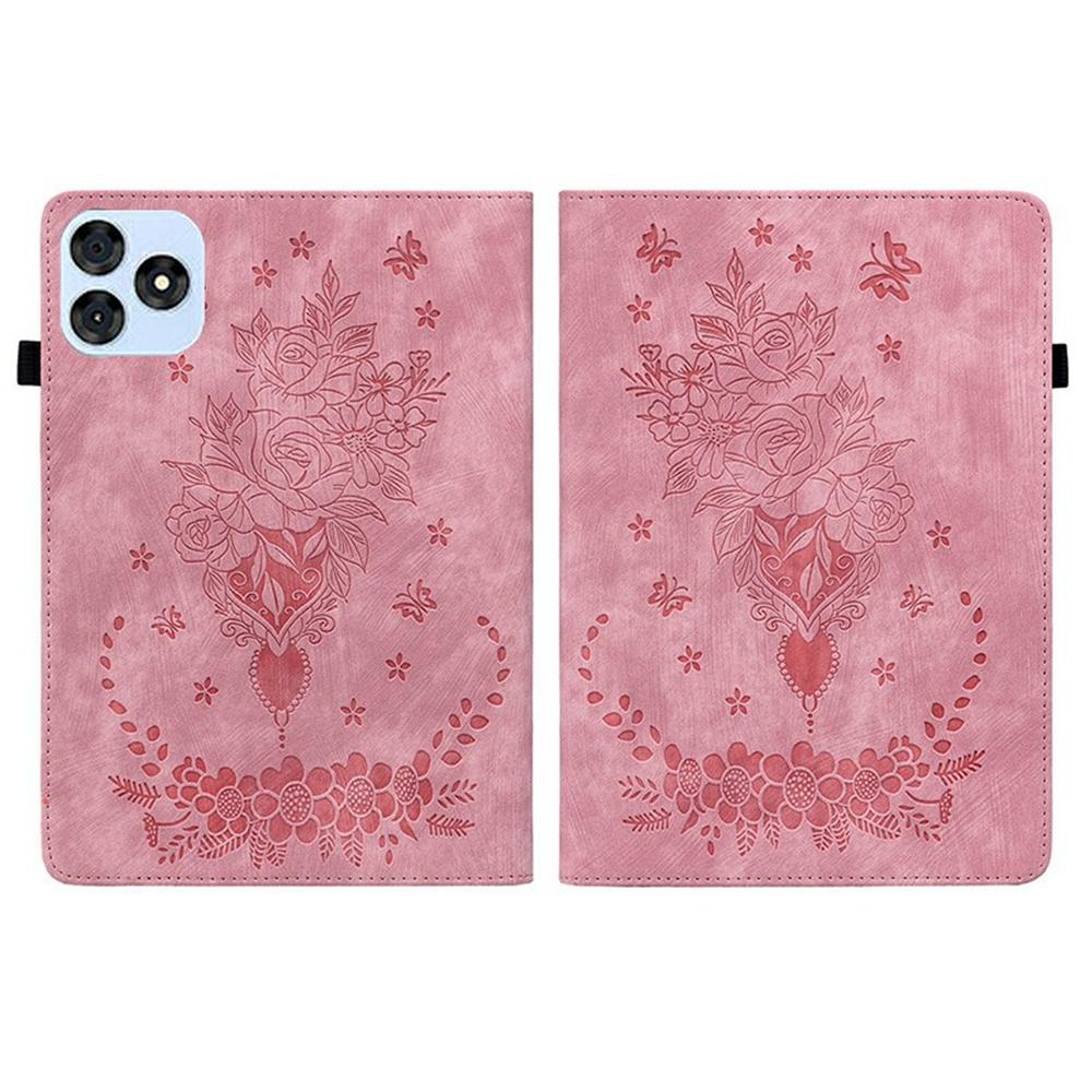 For itel Vistatab 30 Case Card Holder Anti-Scratch Leather Cover Rose Flower Imprint