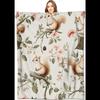 VODRM Cute Squirrel Throw Blanket Woodland Blossom Cream Lightweight Soft Fleece Modern Decor for Sofa Bed Gifts for Kids Women