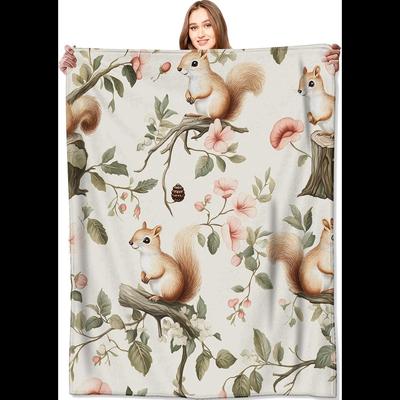 VODRM Schattige Eekhoorn Plaid Woodland Blossom Crème Lichtgewicht Zacht Fleece Moderne Decoratie voor Bank Bed Cadeaus voor Kinderen Vrouwen