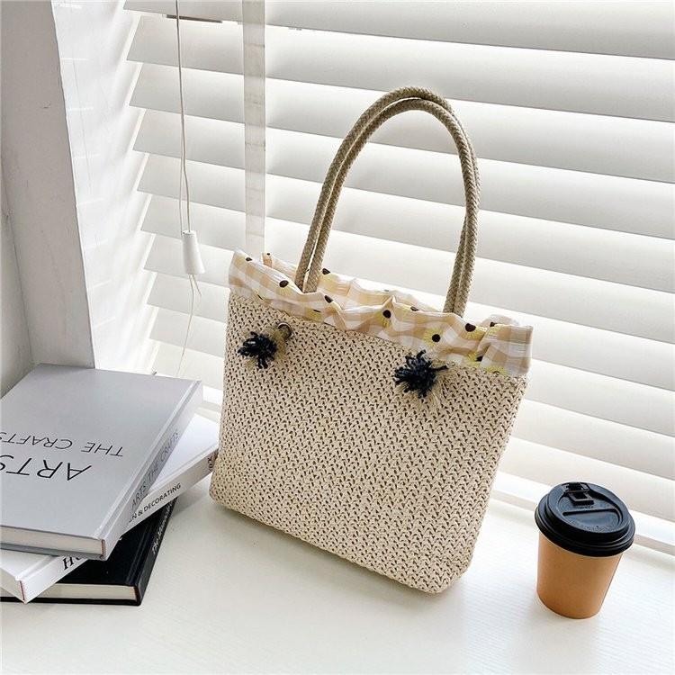 Chic Fashionable Womens Large Shoulder Bag Elegant Woven Tote Handbag With Embroidery Details