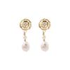 Natural freshwater camellia pearl stud earrings women's niche hollow design sense S925 silver needle simple Korean long earrings