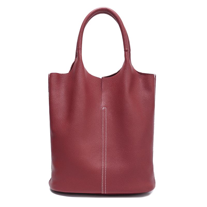 

Ladies Cowhide Luxury Designer Retro Bucket Bag Women s Casual Genuine Cow Leather Shoulder Bags Female Large Capacity Handbags 30.5x16x32cm бордовый