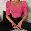 Women's Spring New Women's Simple Square Neck Puff Sleeve Top Women's Short Sleeve