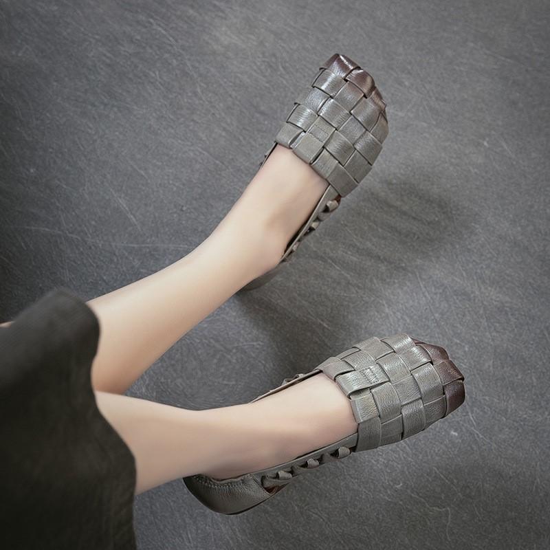 Johnature Genuine Leather Breathable Soft Soft Flat Sandals Lightweight And Comfortable Women's Slip-on Shoes