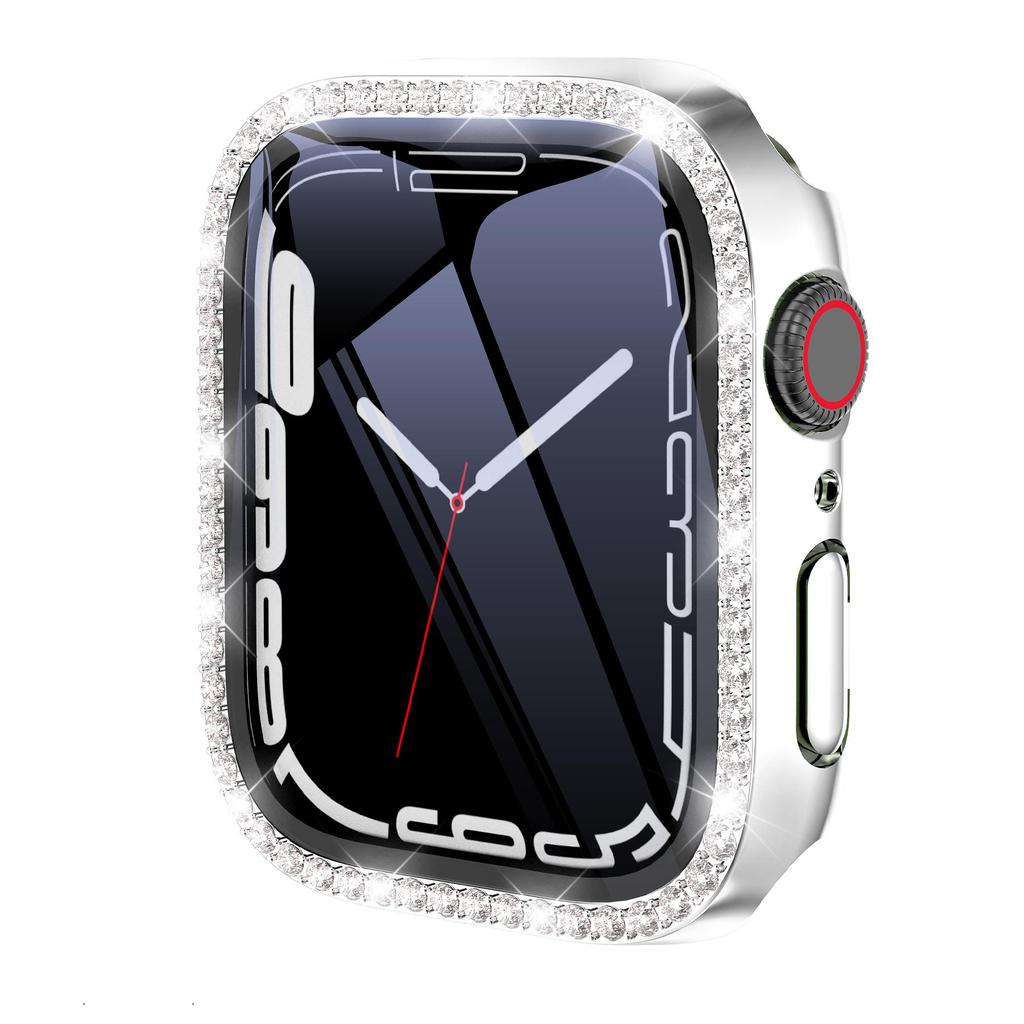 Protezione Schermo Glitterata con Diamanti per Apple Watch 45 41 40 44mm 42mm 38mm con Custodia in Vetro Temperato iWatch Serie 9 8 7 6 SE 5 4 3