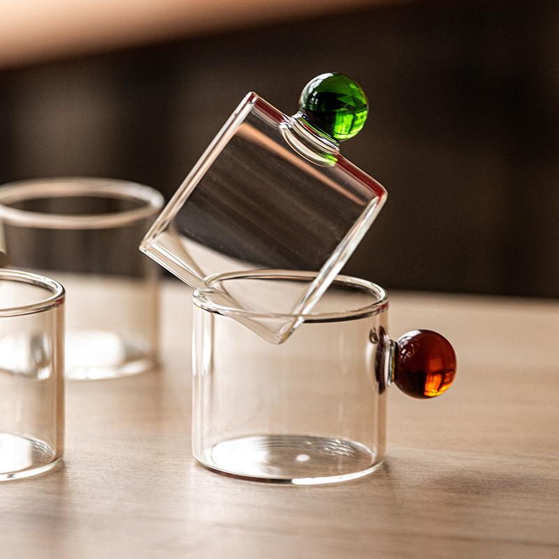 2/1PC 100ml Glass Cup Espresso Cups Home Glass Ball Handle Mini Coffee Latte Cup Tea Water Mug Steak Juice Bucket Table Decor