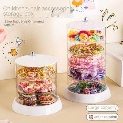 3913 Caixa de armazenamento de acessórios para cabelo infantil Multi-camadas giratórias Grampo de cabelo Acabamento Corda de cabelo para meninas Faixa de borracha Caixa de joias