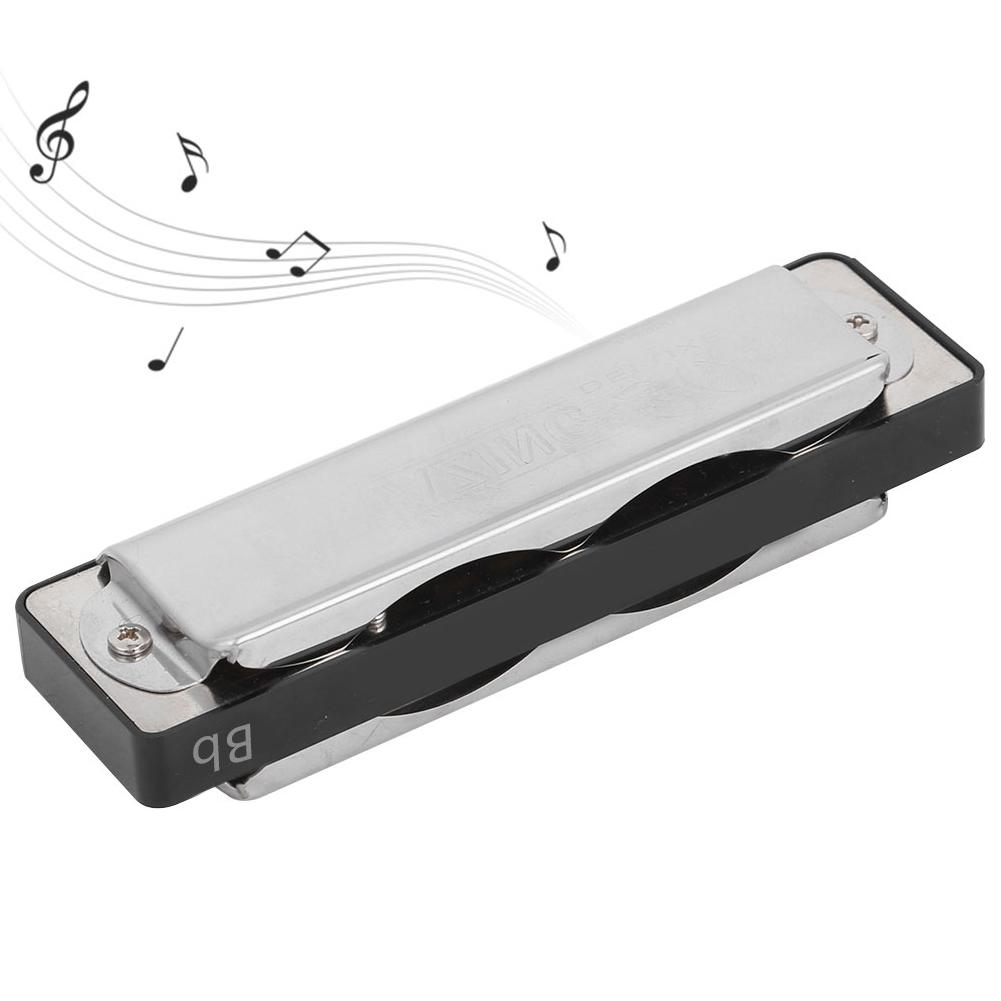10‑Hole Harmonica Blues Bb Key Harp Wind Musical Instrument Beginner Practice AM‑20DBlack