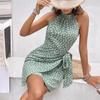 Abito midi da donna a uncinetto, senza maniche, vestibilità aderente, linea ad A, vita alta, abito sottoveste