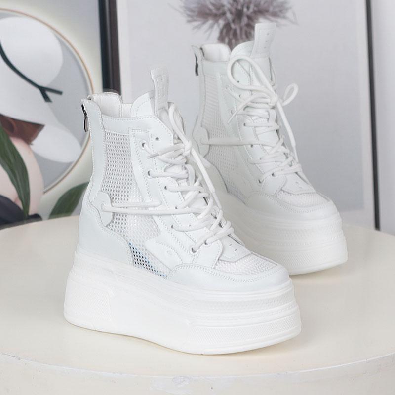 Fashion 12CM Air Mesh Microfiber Synthetic Chunky Sneakers Spring Shoes Leather Ankle Booties Women Vulcanize Boots Autumn