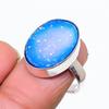 Blue Druzy Gemstone 925 Sterling Silver Jewelry Ring Size Adjustable GK-4424
