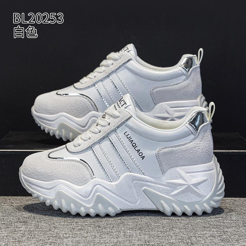 

Dad shoes spring and autumn new thick-soled heightening small Forrest Gump shoes sports leather breathable casual shoes 34 серебро белый