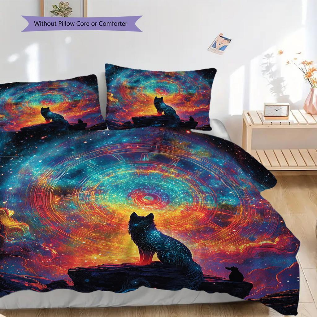 Wolf Pattern Bedding Quilt Set Quilt Cover Pillowcase Home Decoration Birthday Gift (1 * Duvet Cover + 2 * Pillowcase, Without Core)