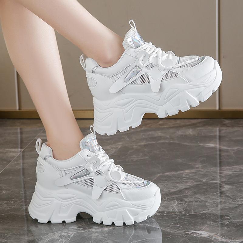Fashion Breathable Chunky White Sneakers for Women Fashion Laser Thick Bottom Vulcanize Shoes Woman 2025 Lace Up Platform Running Shoes