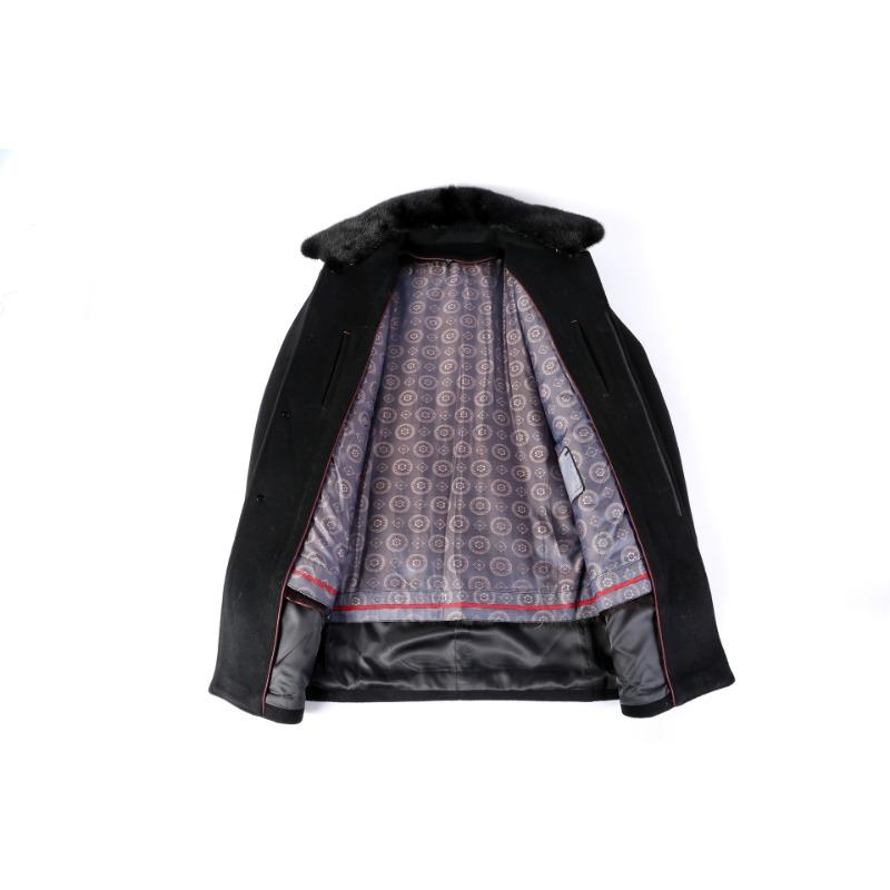 Middle-aged and Elderly Men's Winter Thickened Woolen Woolen Coat Men's Medium-length Lapel Gold Mink Lining Real Fur Collar Coat