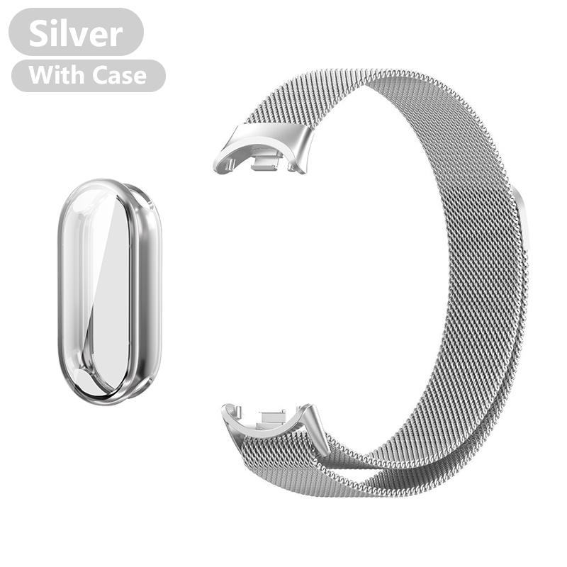 Metal Strap for Xiaomi Mi Band 8 9 10 Bracelet with TPU Case Screen Soft Protector Milanese Magnetic Loop Replacement Watchband